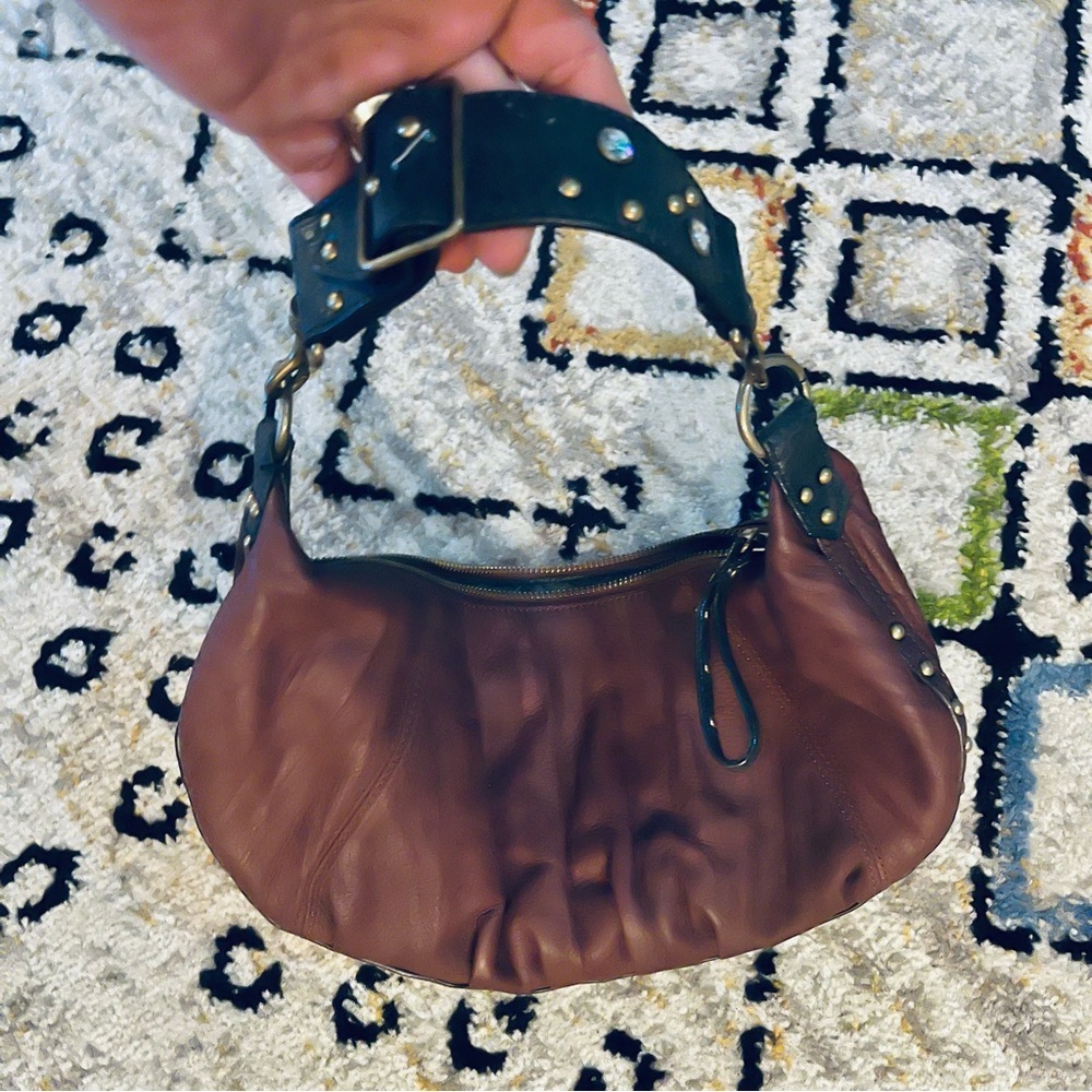 Steve Madden Burgundy Suede Studded Hobo Purse W/ Leather Embellished Strap - Picture 9 of 10